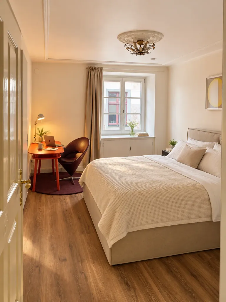 Schlafzimmer mit Doppelbett und Fenster im Zum Wilden Mann in Konstanz – Zum Wilden Mann in Konstanz